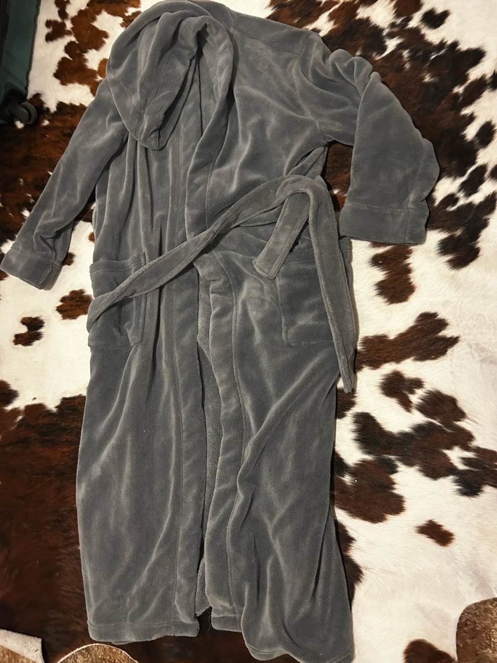 Plush Gray Women's Robe Coat with Tie Belt